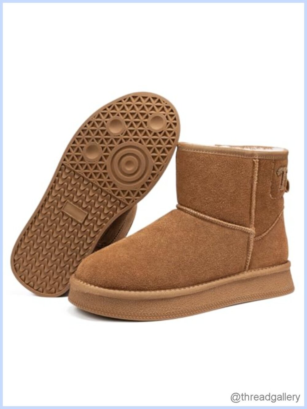 Platform Ankle Snow Boots Suede Faux Fur Lined Water Resistant Memory Foam